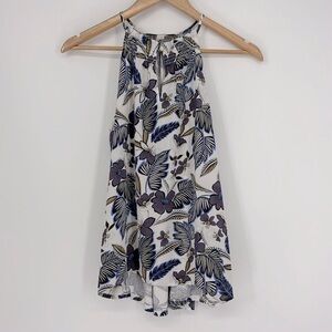 Loft Mixed Media Tropical Floral Halter Top Women’s Size Small in Purple & White
